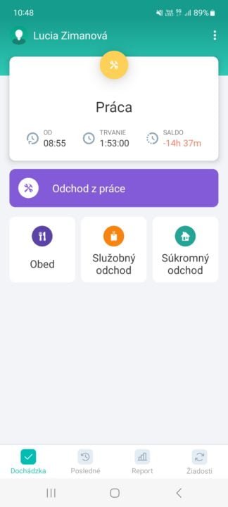 prehľad dochádzky v mobile
