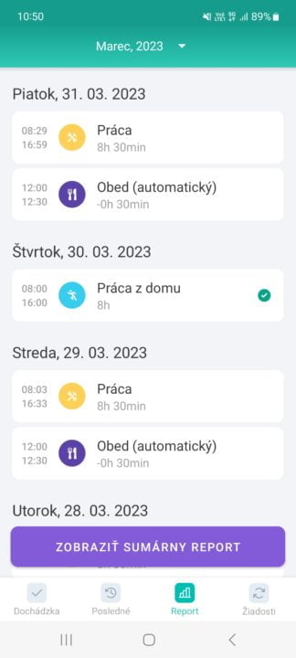 report dochádzky
