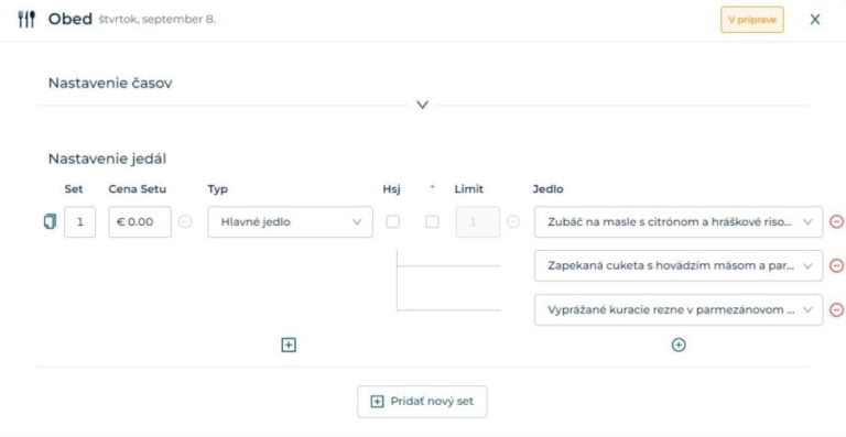jedálny lístok v stravovacom systéme