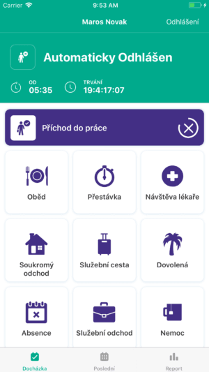 dochazkovy systém v mobilu