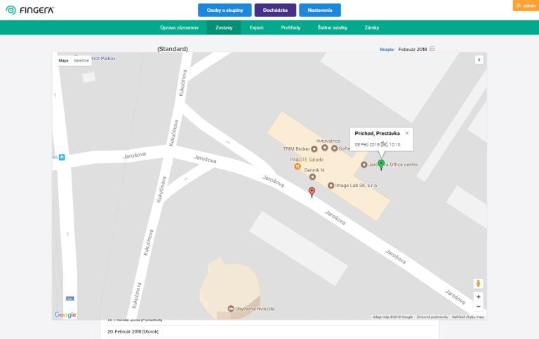 geolokácia dochádzkového systému