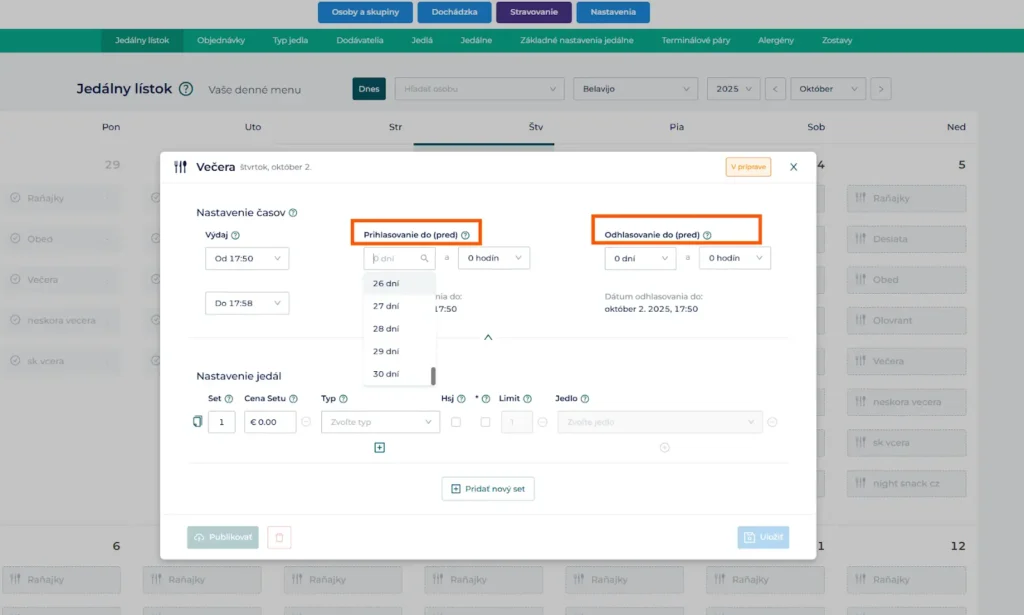 Rozšírené obdobie predobjednávok jedál