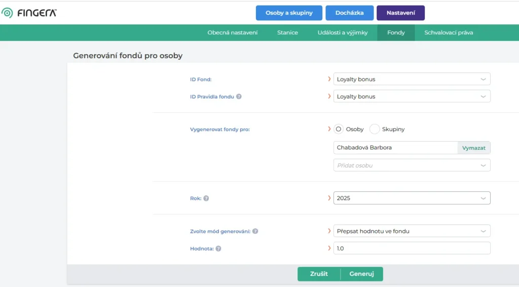 Generování ročních fondů ve Fingere